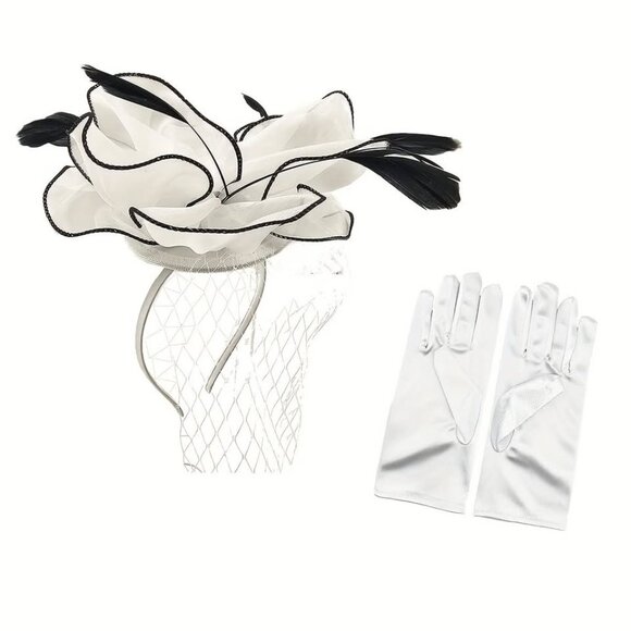 Fascinator Headband with Gloves Necklace - Picture 2 of 9